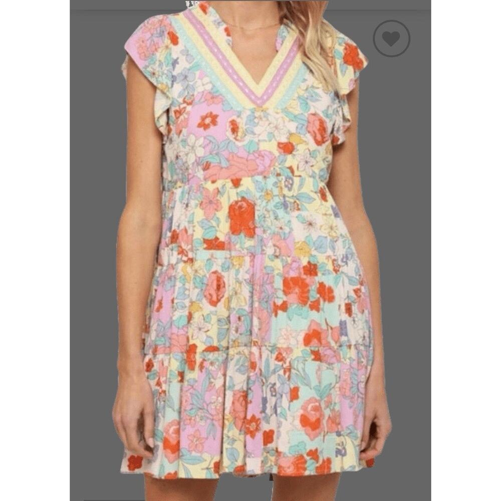 Fate Womens Mini Dress Medium Patchwork Floral‎ Feminine Easter Brunch Spring